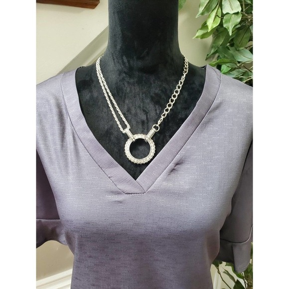 SHEIN Women's Solid Purp Polyester V-Neck Short Sleeve Knee Length Dress Size XL - Picture 2 of 10